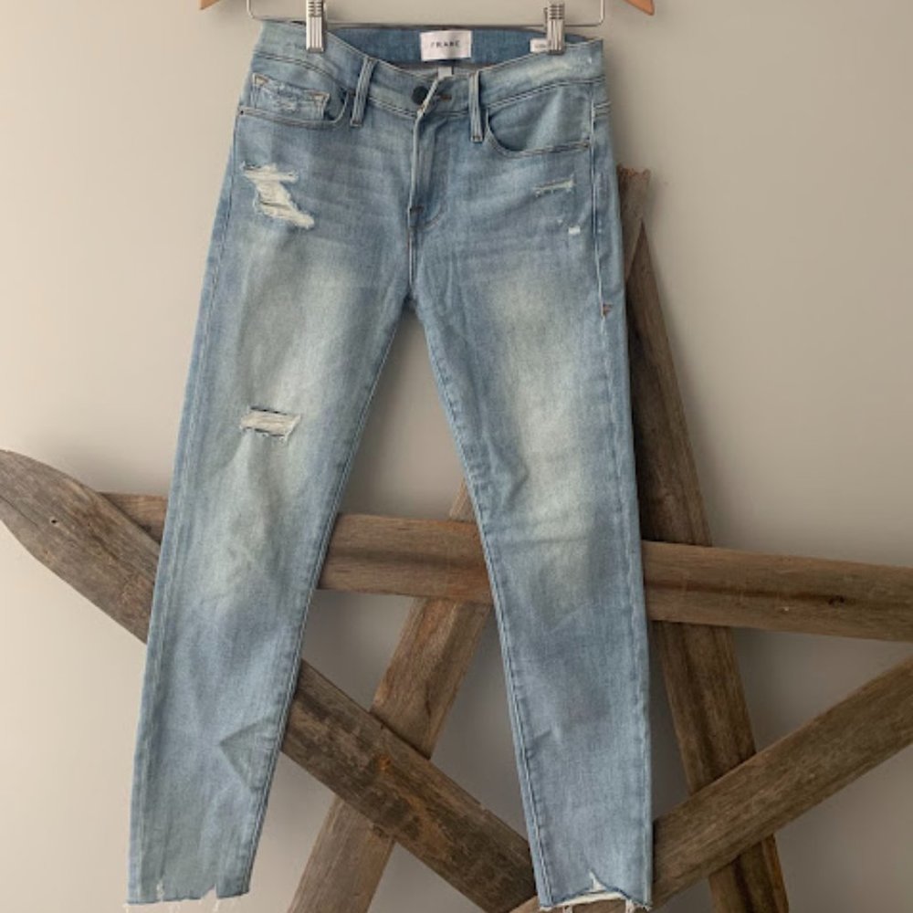 FRAME Women's Le Skinny de Jeanne crop distressed jeans-size 26=size 4